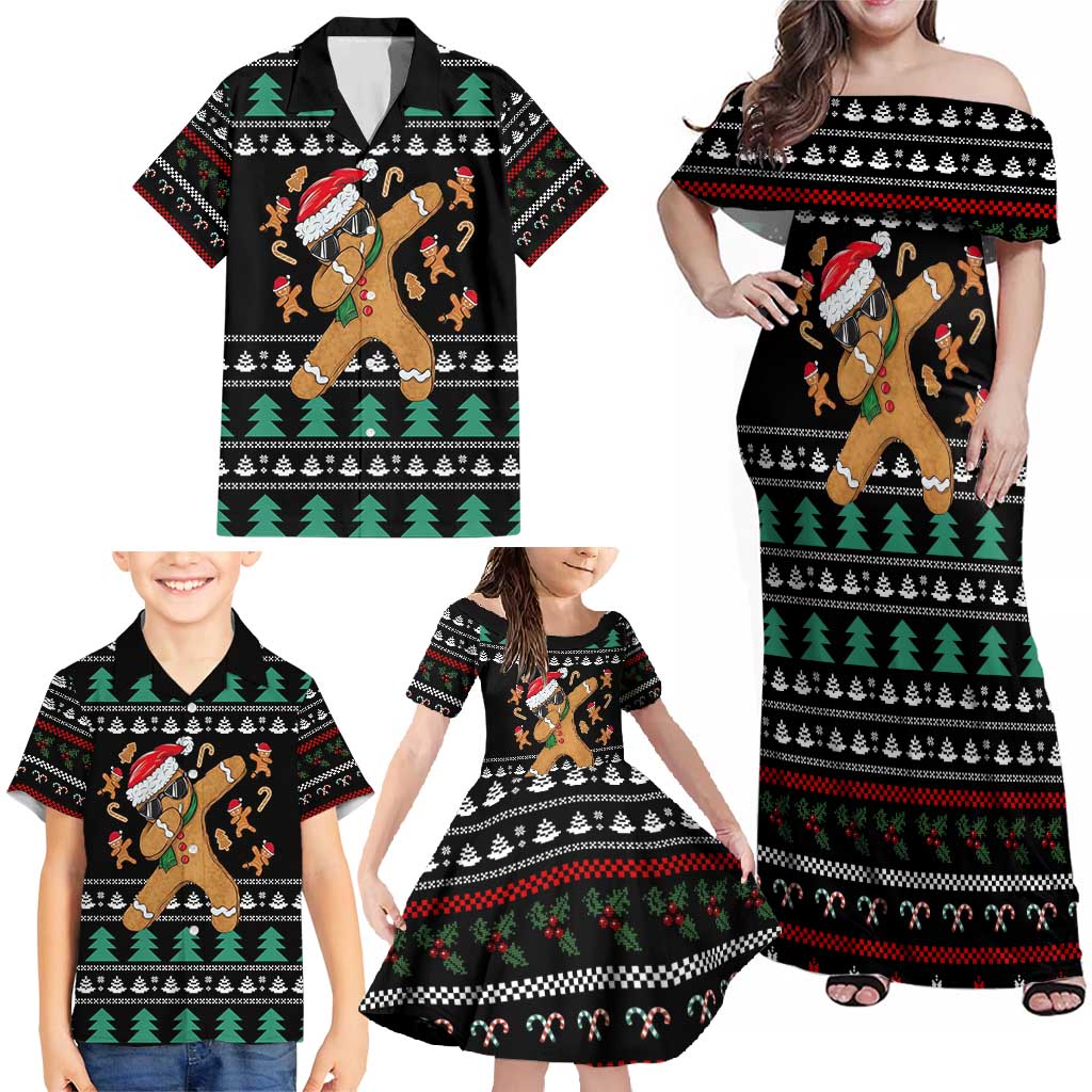 Funny Dabbing Gingerbread Holiday Party Jumper Family Matching Off Shoulder Maxi Dress and Hawaiian Shirt Xmas Holiday Patterns - Wonder Print Shop