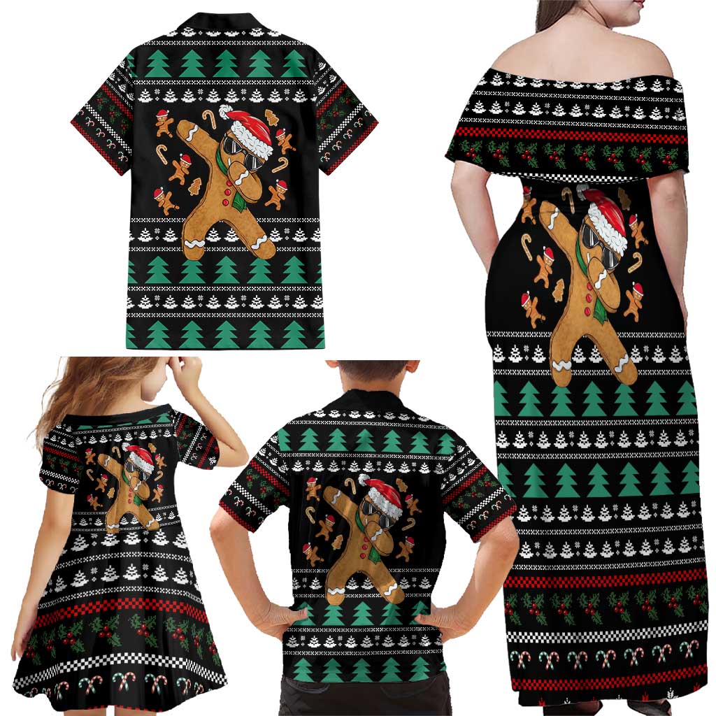 Funny Dabbing Gingerbread Holiday Party Jumper Family Matching Off Shoulder Maxi Dress and Hawaiian Shirt Xmas Holiday Patterns - Wonder Print Shop