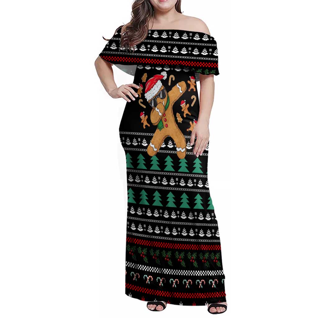 Funny Dabbing Gingerbread Holiday Party Jumper Family Matching Off Shoulder Maxi Dress and Hawaiian Shirt Xmas Holiday Patterns - Wonder Print Shop