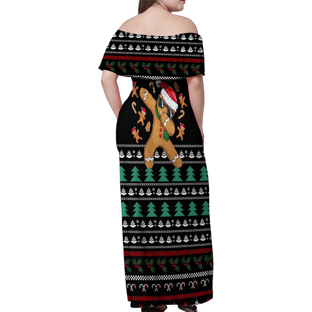 Funny Dabbing Gingerbread Holiday Party Jumper Family Matching Off Shoulder Maxi Dress and Hawaiian Shirt Xmas Holiday Patterns - Wonder Print Shop