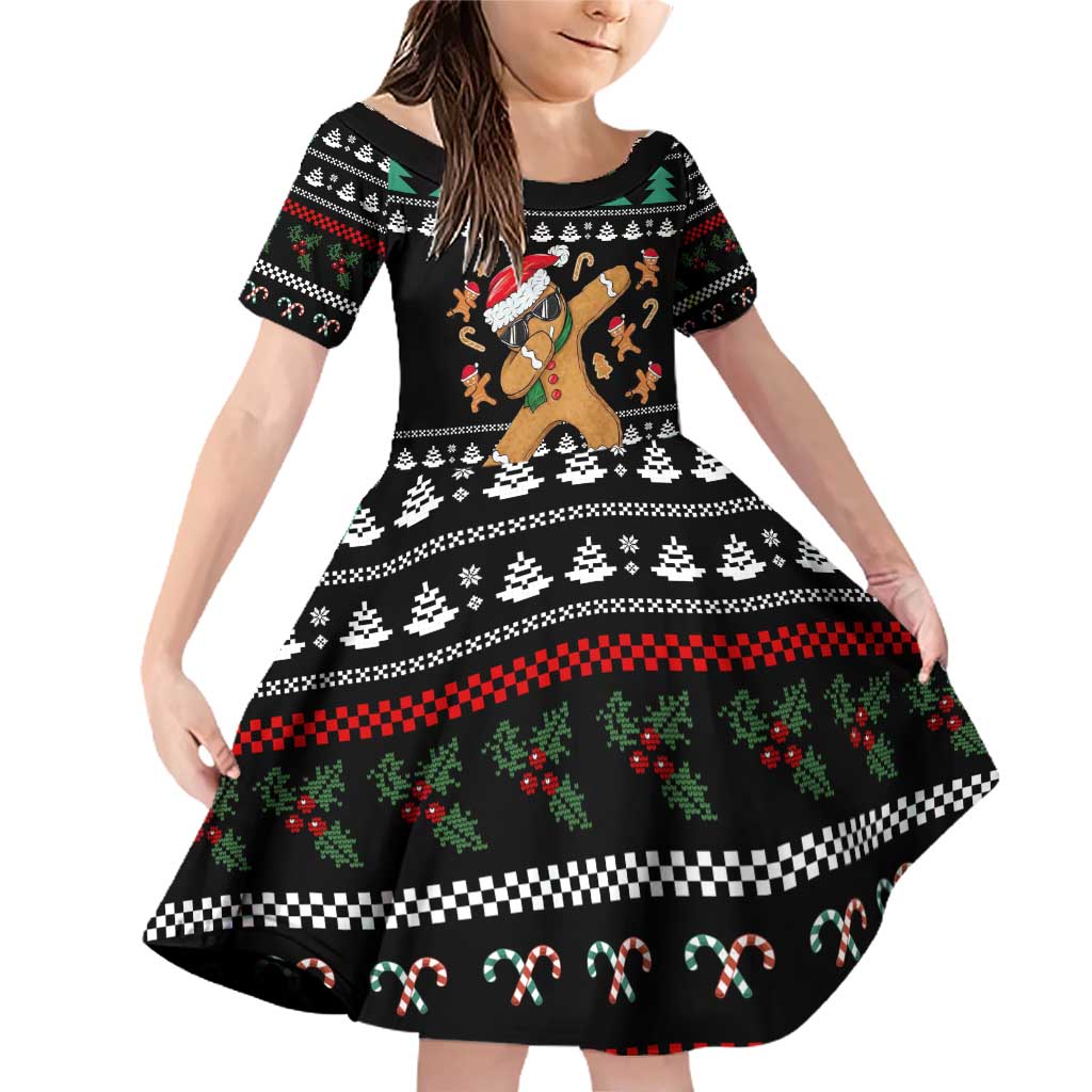 Funny Dabbing Gingerbread Holiday Party Jumper Family Matching Off Shoulder Short Dress and Hawaiian Shirt Xmas Holiday Patterns - Wonder Print Shop