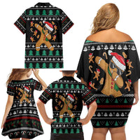 Funny Dabbing Gingerbread Holiday Party Jumper Family Matching Off Shoulder Short Dress and Hawaiian Shirt Xmas Holiday Patterns - Wonder Print Shop