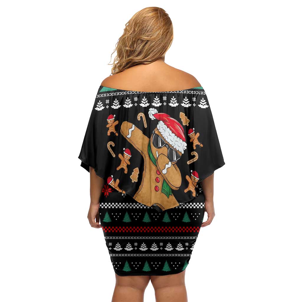 Funny Dabbing Gingerbread Holiday Party Jumper Family Matching Off Shoulder Short Dress and Hawaiian Shirt Xmas Holiday Patterns - Wonder Print Shop