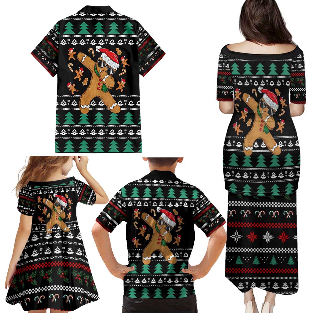 Funny Dabbing Gingerbread Holiday Party Jumper Family Matching Puletasi and Hawaiian Shirt Xmas Holiday Patterns - Wonder Print Shop