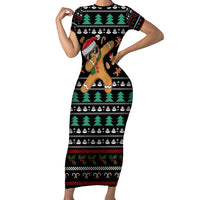 Funny Dabbing Gingerbread Holiday Party Jumper Family Matching Short Sleeve Bodycon Dress and Hawaiian Shirt Xmas Holiday Patterns - Wonder Print Shop