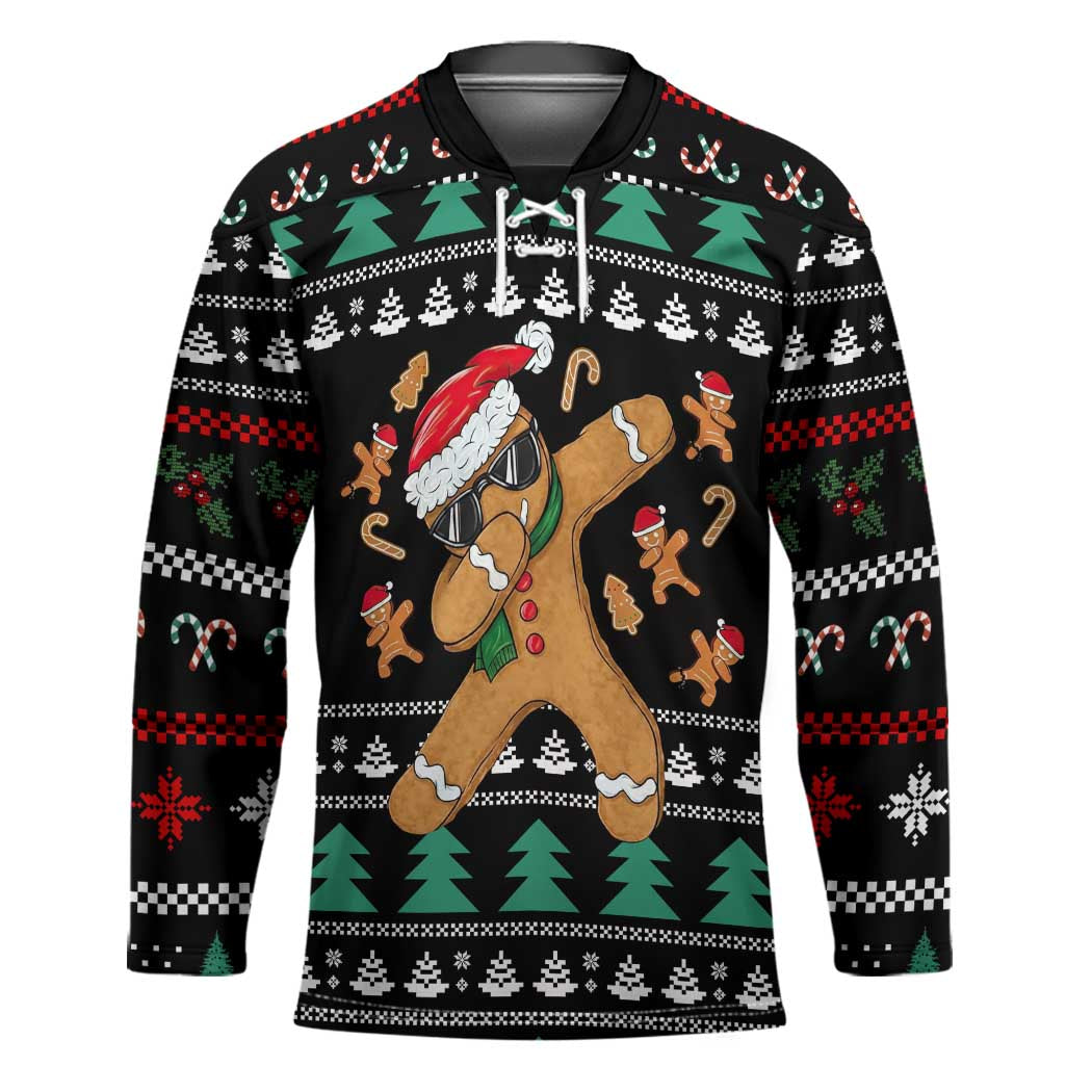 Funny Dabbing Gingerbread Holiday Party Jumper Hockey Jersey Xmas Holiday Patterns - Wonder Print Shop