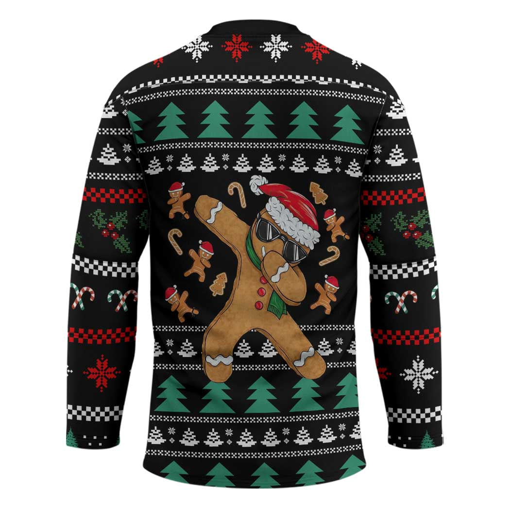 Funny Dabbing Gingerbread Holiday Party Jumper Hockey Jersey Xmas Holiday Patterns - Wonder Print Shop