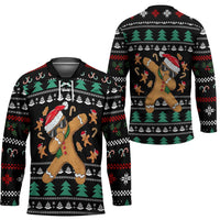 Funny Dabbing Gingerbread Holiday Party Jumper Hockey Jersey Xmas Holiday Patterns - Wonder Print Shop