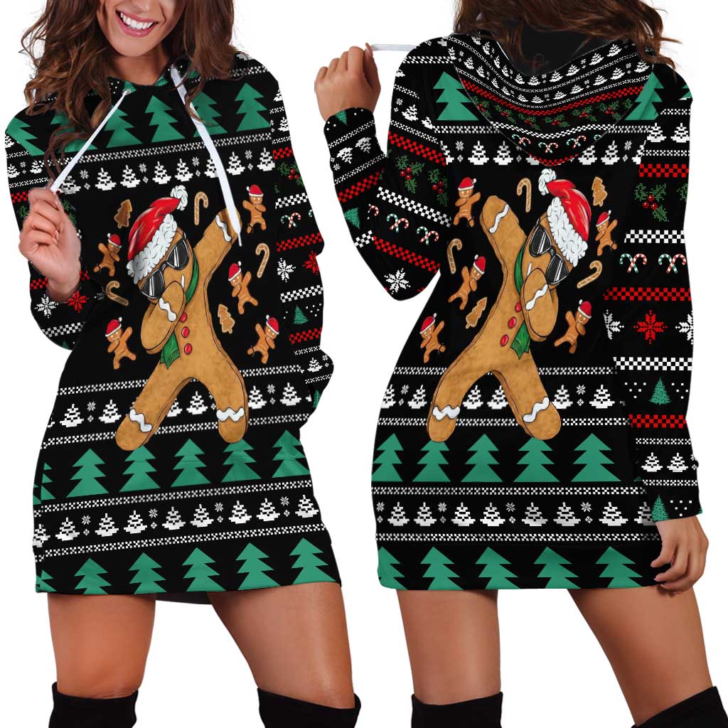 Funny Dabbing Gingerbread Holiday Party Jumper Hoodie Dress Xmas Holiday Patterns - Wonder Print Shop