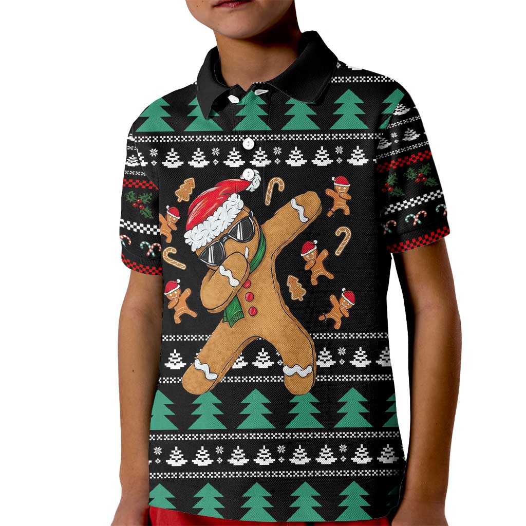 Funny Dabbing Gingerbread Holiday Party Jumper Kid Polo Shirt Xmas Holiday Patterns - Wonder Print Shop