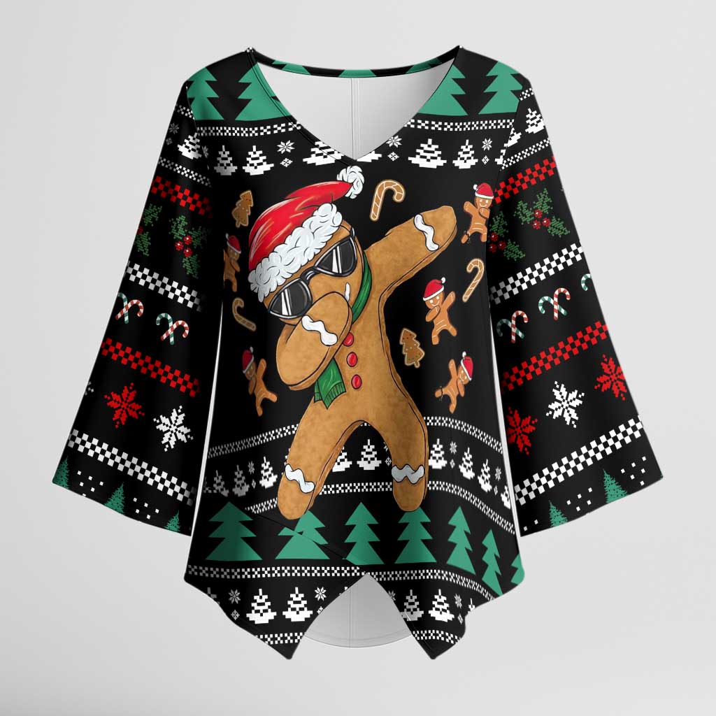Funny Dabbing Gingerbread Holiday Party Jumper Kimono Sleeve Blouse Xmas Holiday Patterns - Wonder Print Shop