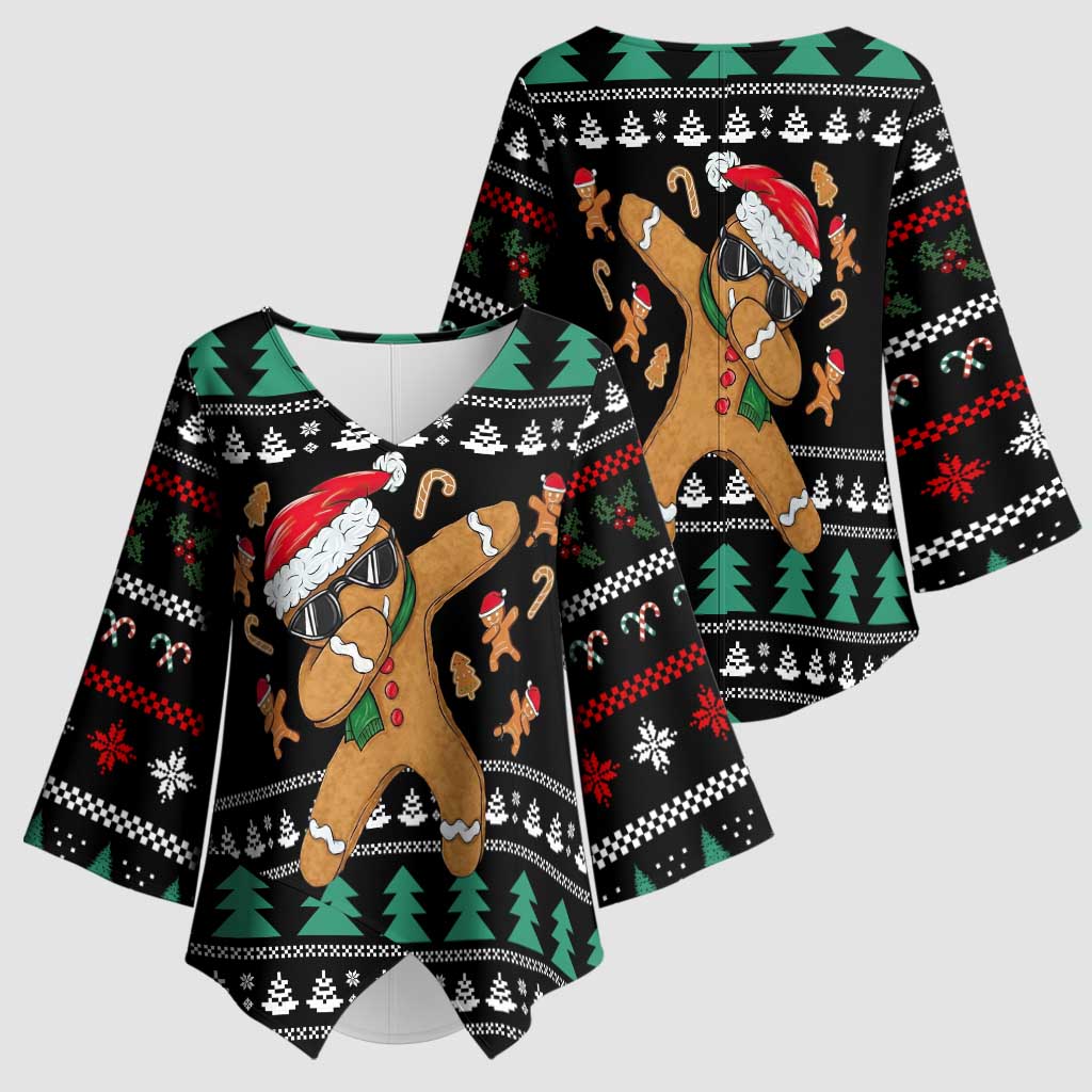 Funny Dabbing Gingerbread Holiday Party Jumper Kimono Sleeve Blouse Xmas Holiday Patterns - Wonder Print Shop
