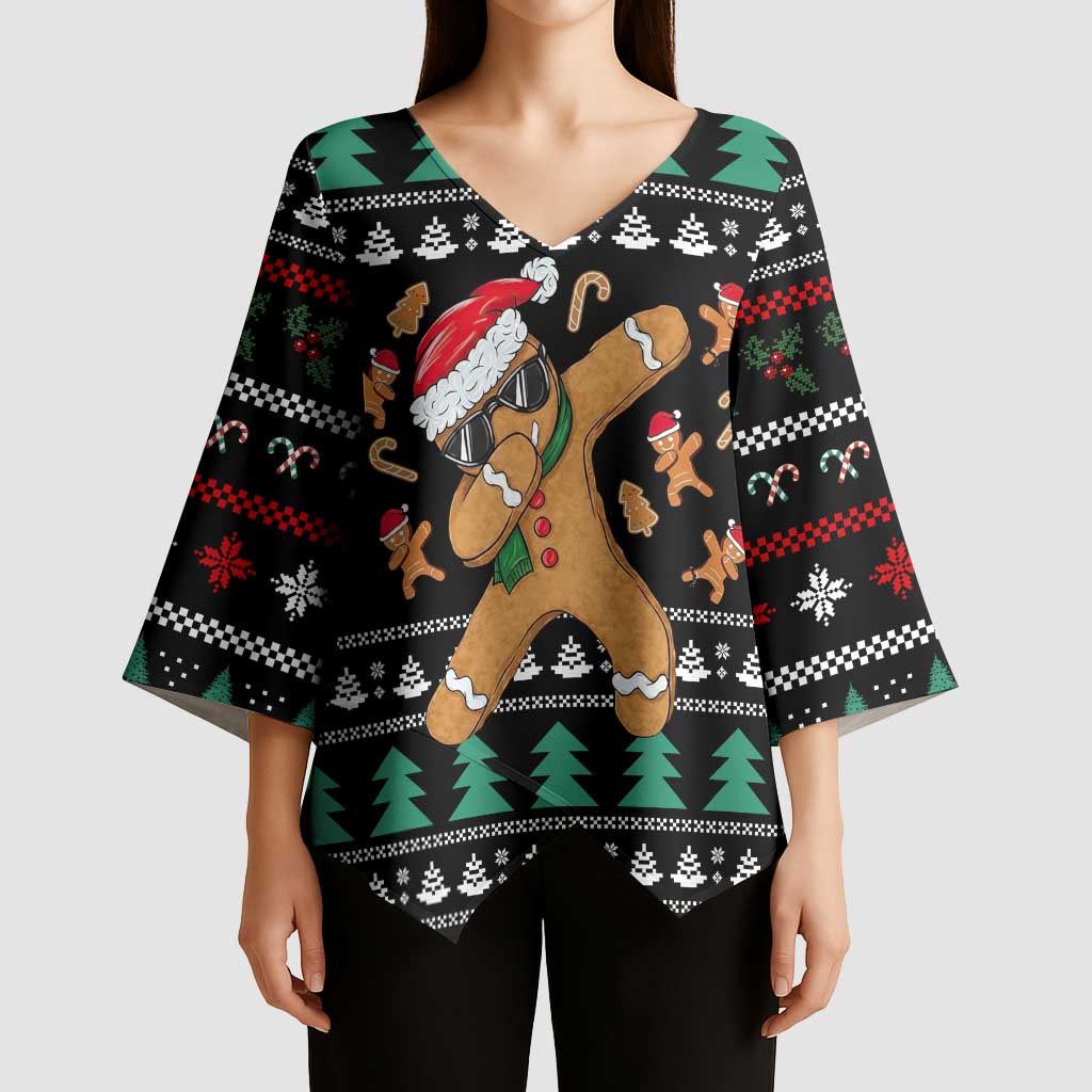 Funny Dabbing Gingerbread Holiday Party Jumper Kimono Sleeve Blouse Xmas Holiday Patterns - Wonder Print Shop
