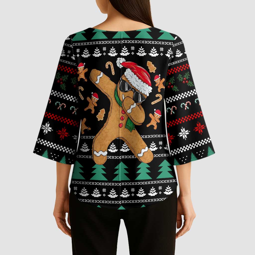 Funny Dabbing Gingerbread Holiday Party Jumper Kimono Sleeve Blouse Xmas Holiday Patterns - Wonder Print Shop