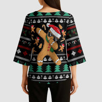Funny Dabbing Gingerbread Holiday Party Jumper Kimono Sleeve Blouse Xmas Holiday Patterns - Wonder Print Shop
