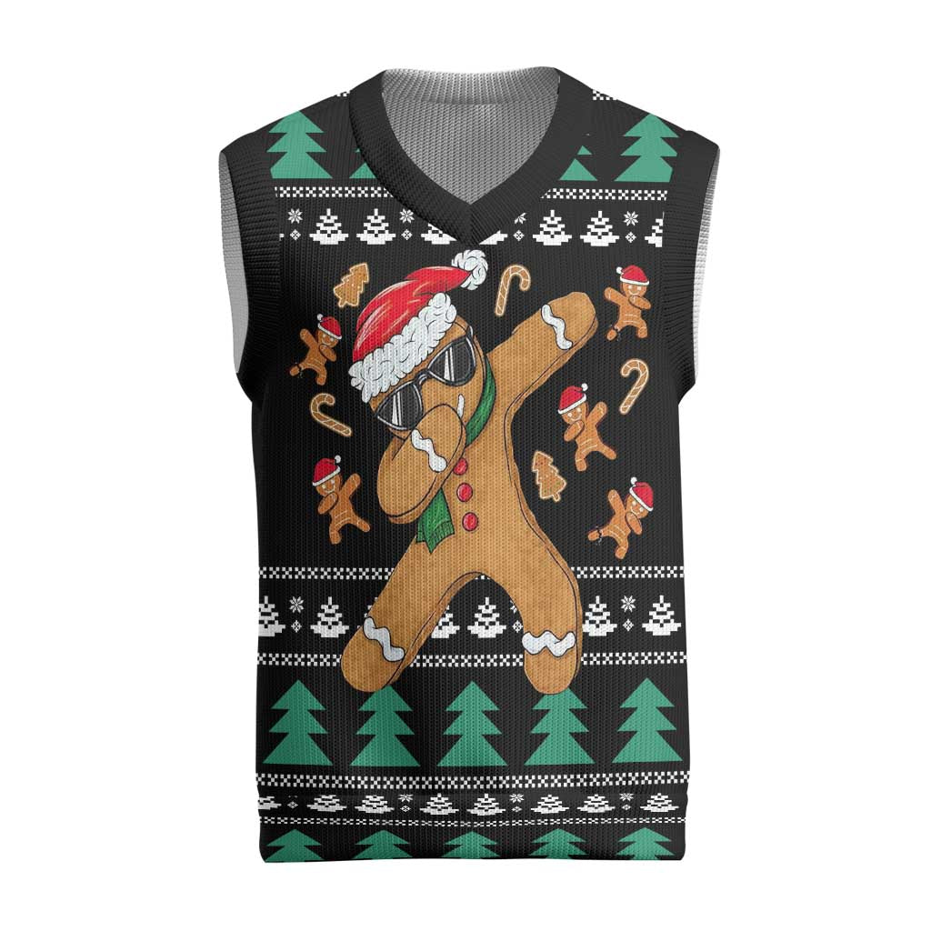 Funny Dabbing Gingerbread Holiday Party Jumper Christmas Knitted V-Neck Vest Xmas Holiday Patterns - Wonder Print Shop