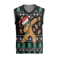 Funny Dabbing Gingerbread Holiday Party Jumper Christmas Knitted V-Neck Vest Xmas Holiday Patterns - Wonder Print Shop