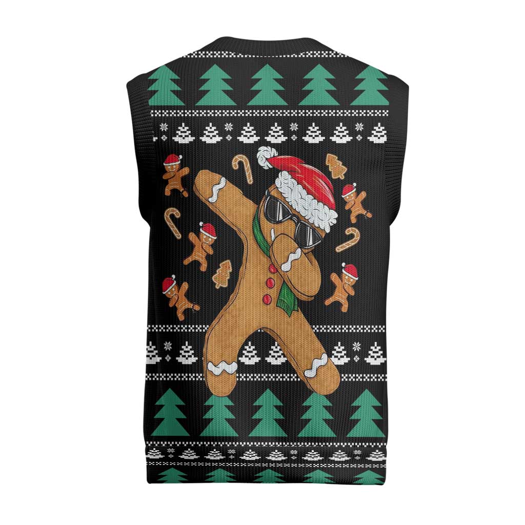 Funny Dabbing Gingerbread Holiday Party Jumper Christmas Knitted V-Neck Vest Xmas Holiday Patterns - Wonder Print Shop