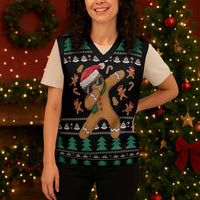 Funny Dabbing Gingerbread Holiday Party Jumper Christmas Knitted V-Neck Vest Xmas Holiday Patterns - Wonder Print Shop