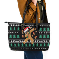 Funny Dabbing Gingerbread Holiday Party Jumper Leather Tote Bag Xmas Holiday Patterns - Wonder Print Shop