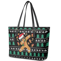 Funny Dabbing Gingerbread Holiday Party Jumper Leather Tote Bag Xmas Holiday Patterns - Wonder Print Shop
