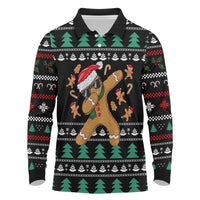 Funny Dabbing Gingerbread Holiday Party Jumper Long Sleeve Polo Shirt Xmas Holiday Patterns - Wonder Print Shop