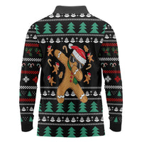 Funny Dabbing Gingerbread Holiday Party Jumper Long Sleeve Polo Shirt Xmas Holiday Patterns - Wonder Print Shop