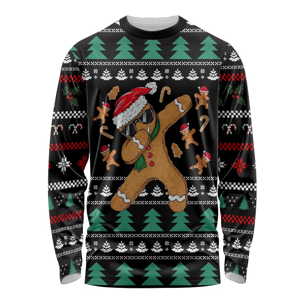 Funny Dabbing Gingerbread Holiday Party Jumper Long Sleeve Shirt Xmas Holiday Patterns - Wonder Print Shop