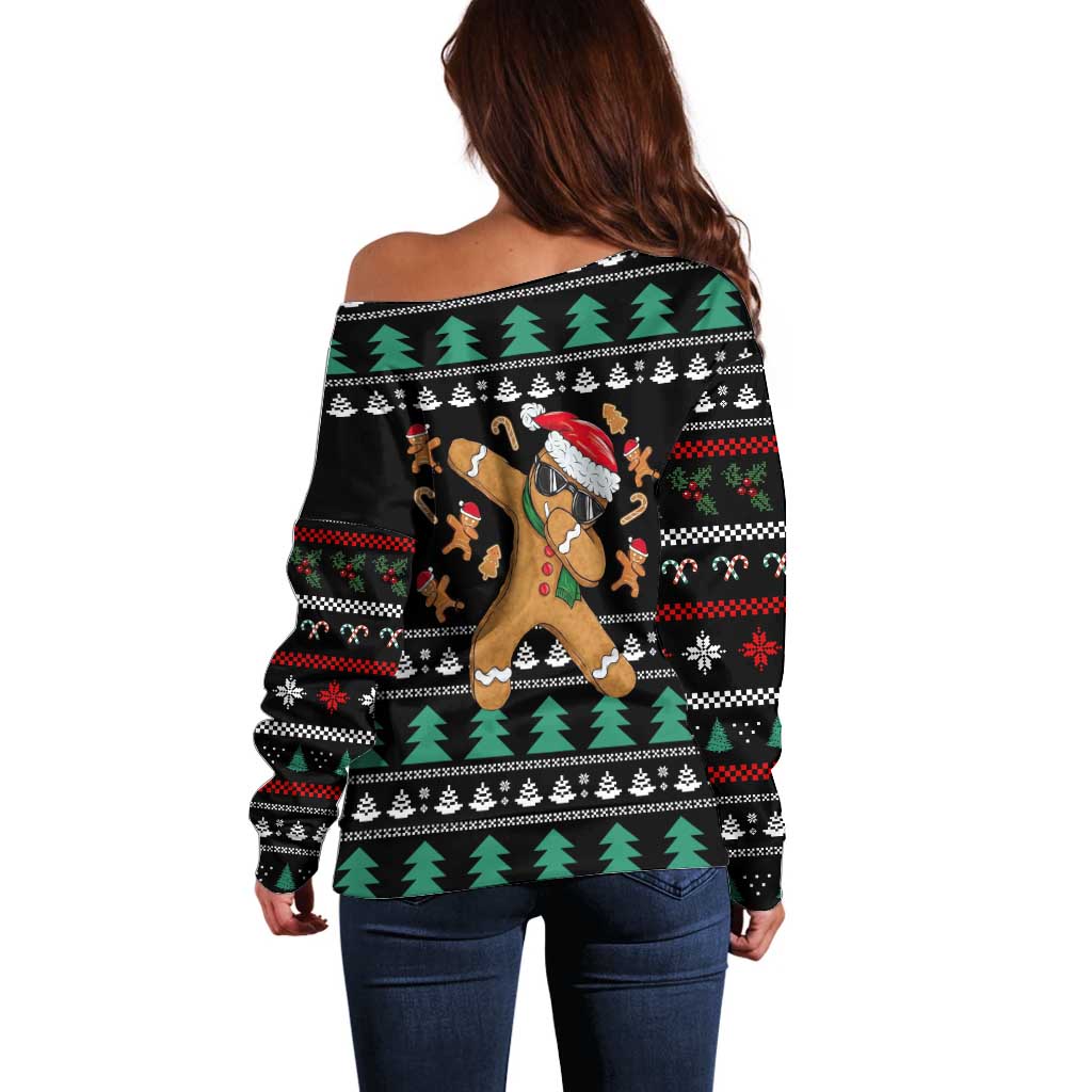 Funny Dabbing Gingerbread Holiday Party Jumper Off Shoulder Sweater Xmas Holiday Patterns - Wonder Print Shop