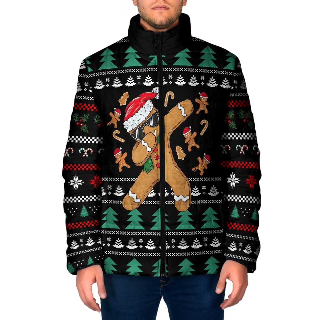 Funny Dabbing Gingerbread Holiday Party Jumper Padded Jacket Xmas Holiday Patterns - Wonder Print Shop
