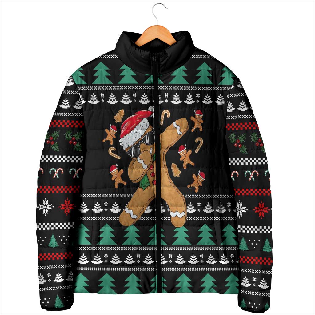 Funny Dabbing Gingerbread Holiday Party Jumper Padded Jacket Xmas Holiday Patterns - Wonder Print Shop