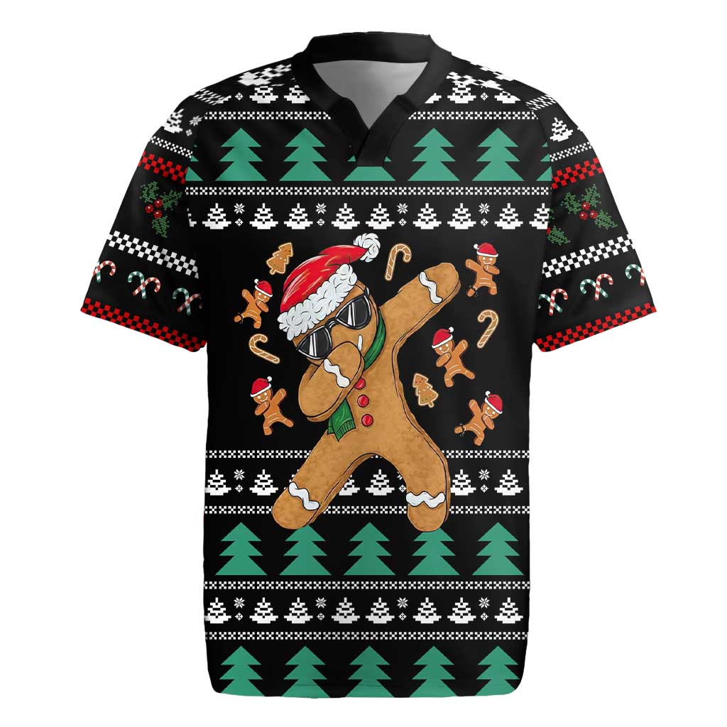 Funny Dabbing Gingerbread Holiday Party Jumper Rugby Jersey Xmas Holiday Patterns - Wonder Print Shop