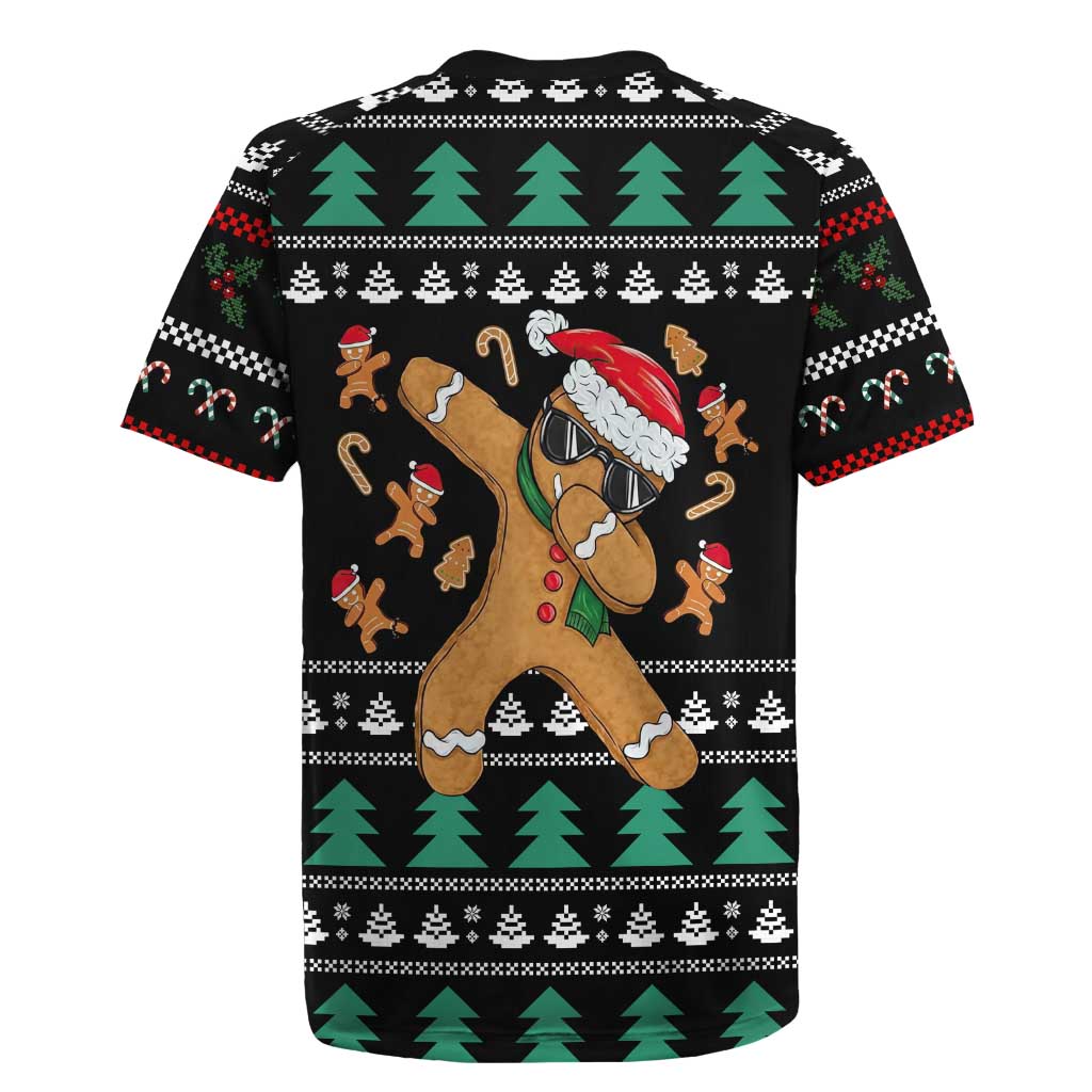 Funny Dabbing Gingerbread Holiday Party Jumper Rugby Jersey Xmas Holiday Patterns - Wonder Print Shop