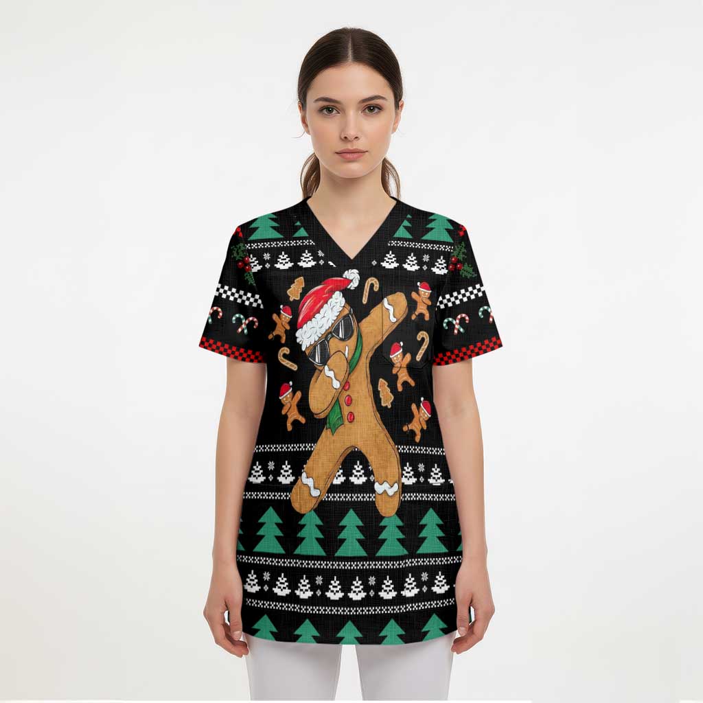 Funny Dabbing Gingerbread Holiday Party Jumper Scrub Top Xmas Holiday Patterns - Wonder Print Shop