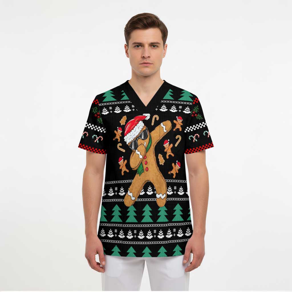 Funny Dabbing Gingerbread Holiday Party Jumper Scrub Top Xmas Holiday Patterns - Wonder Print Shop