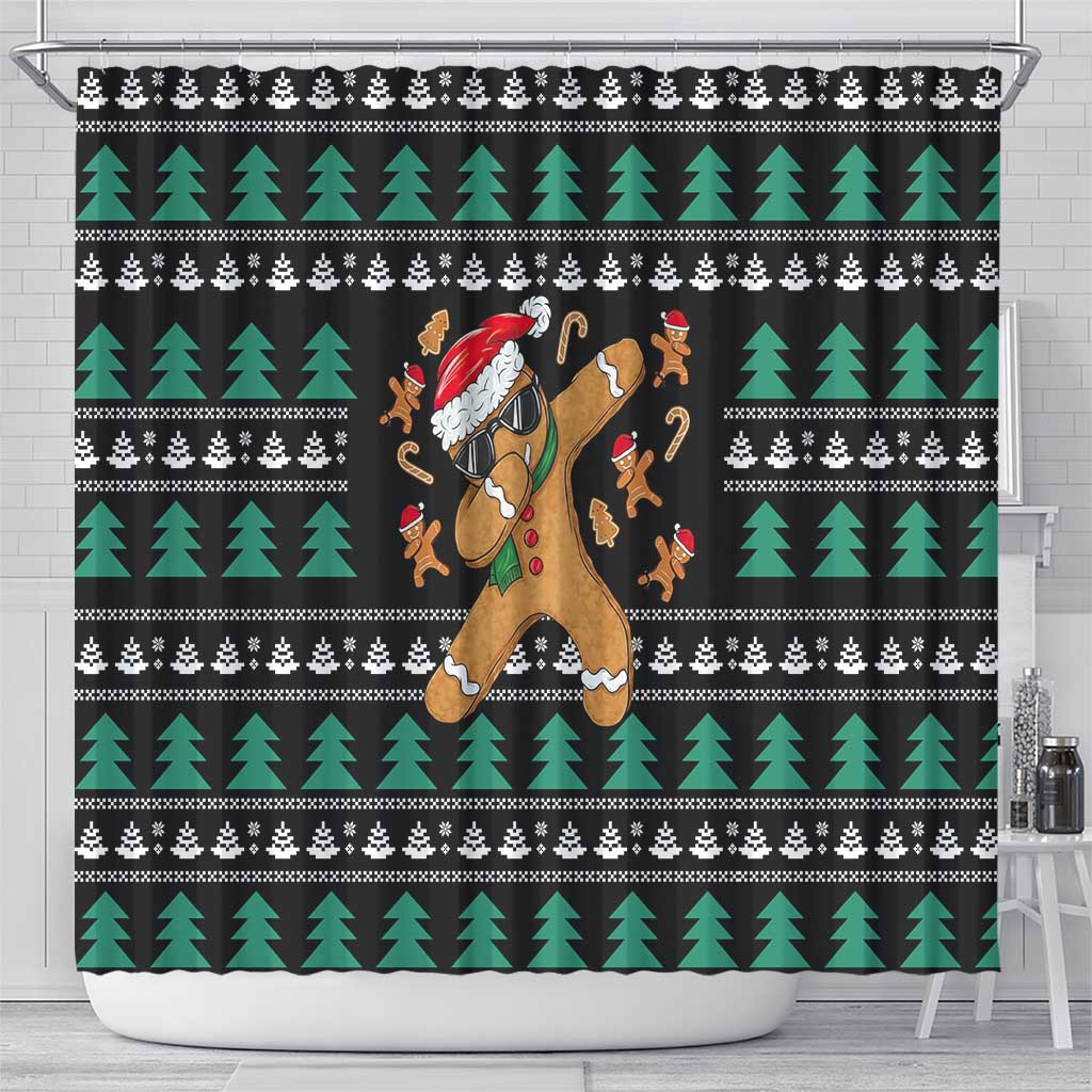 Funny Dabbing Gingerbread Holiday Party Jumper Shower Curtain Xmas Holiday Patterns - Wonder Print Shop