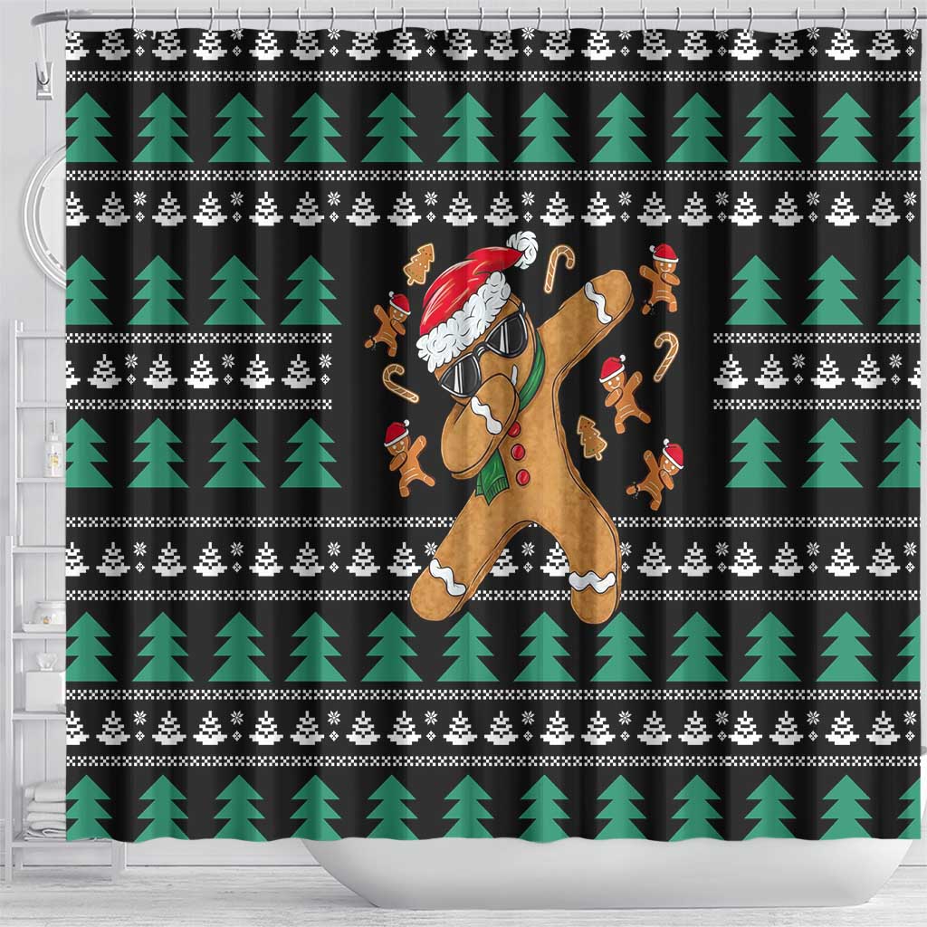 Funny Dabbing Gingerbread Holiday Party Jumper Shower Curtain Xmas Holiday Patterns - Wonder Print Shop
