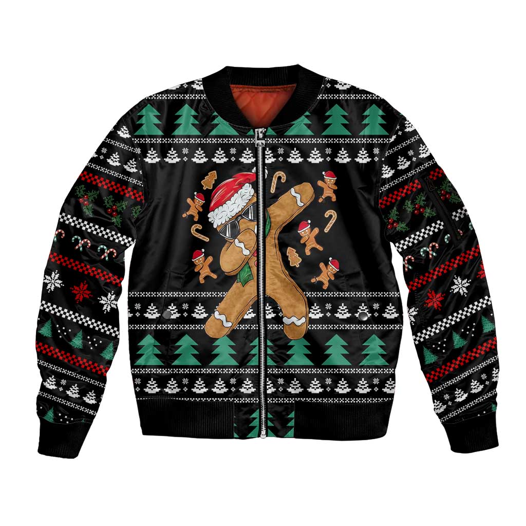 Funny Dabbing Gingerbread Holiday Party Jumper Sleeve Zip Bomber Jacket Xmas Holiday Patterns - Wonder Print Shop