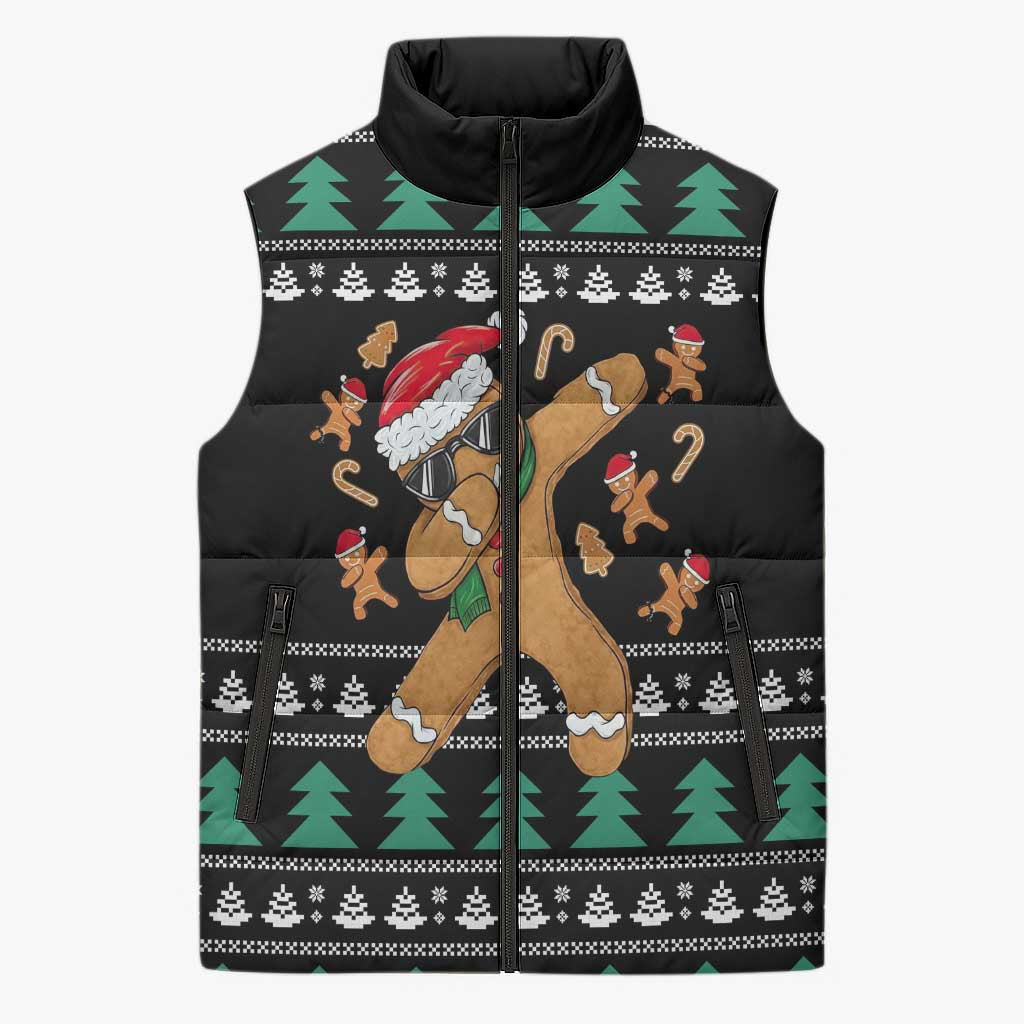 Funny Dabbing Gingerbread Holiday Party Jumper Sleeveless Puffer Jacket Xmas Holiday Patterns - Wonder Print Shop