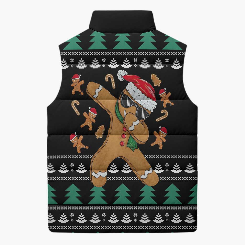 Funny Dabbing Gingerbread Holiday Party Jumper Sleeveless Puffer Jacket Xmas Holiday Patterns - Wonder Print Shop