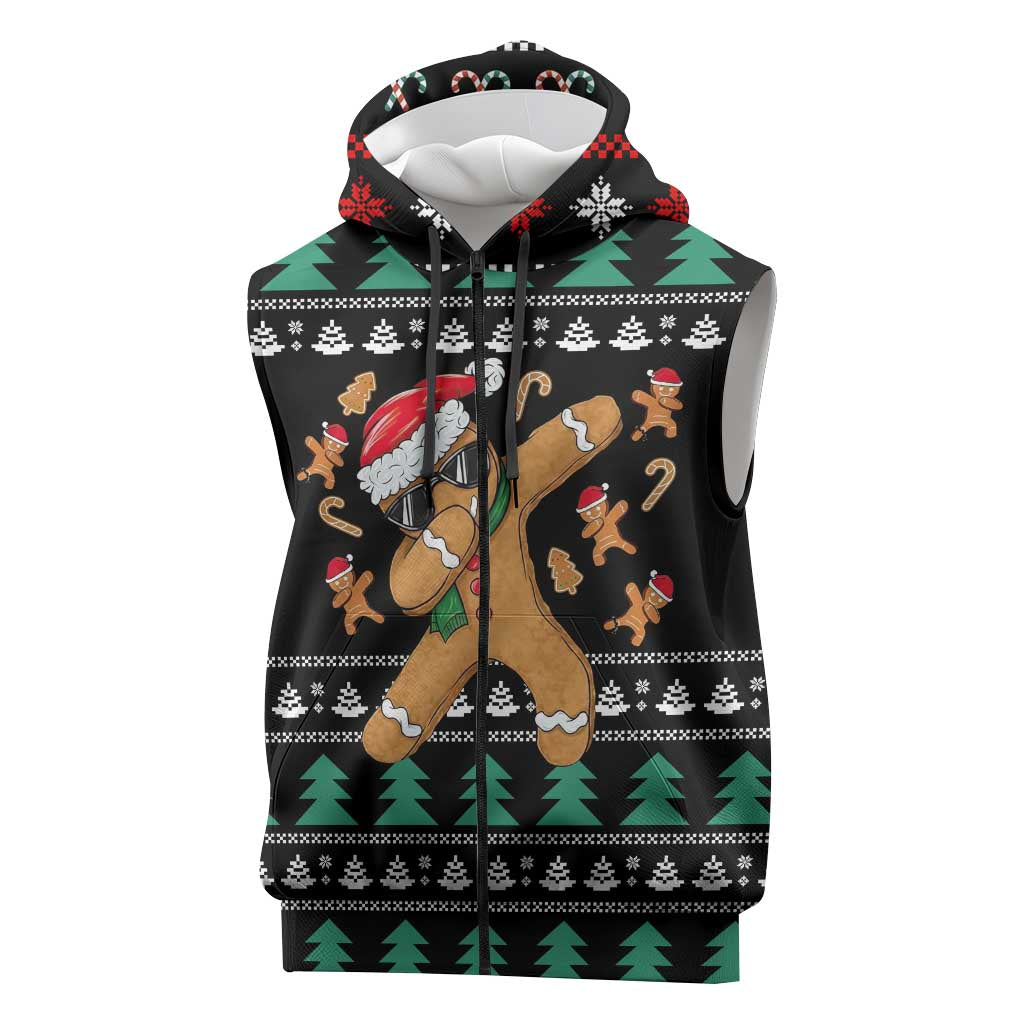 Funny Dabbing Gingerbread Holiday Party Jumper Sleeveless Zip Hoodie Xmas Holiday Patterns - Wonder Print Shop