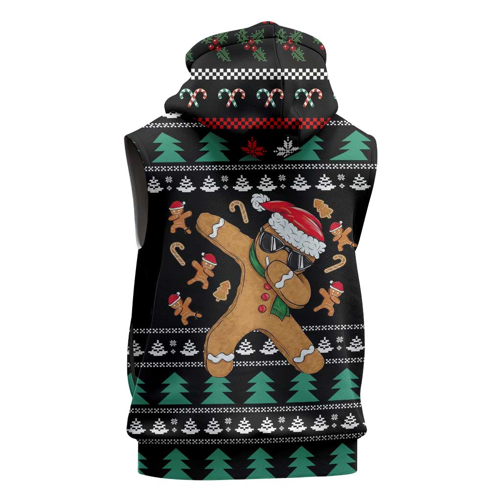 Funny Dabbing Gingerbread Holiday Party Jumper Sleeveless Zip Hoodie Xmas Holiday Patterns - Wonder Print Shop