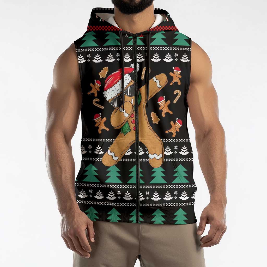 Funny Dabbing Gingerbread Holiday Party Jumper Sleeveless Zip Hoodie Xmas Holiday Patterns - Wonder Print Shop