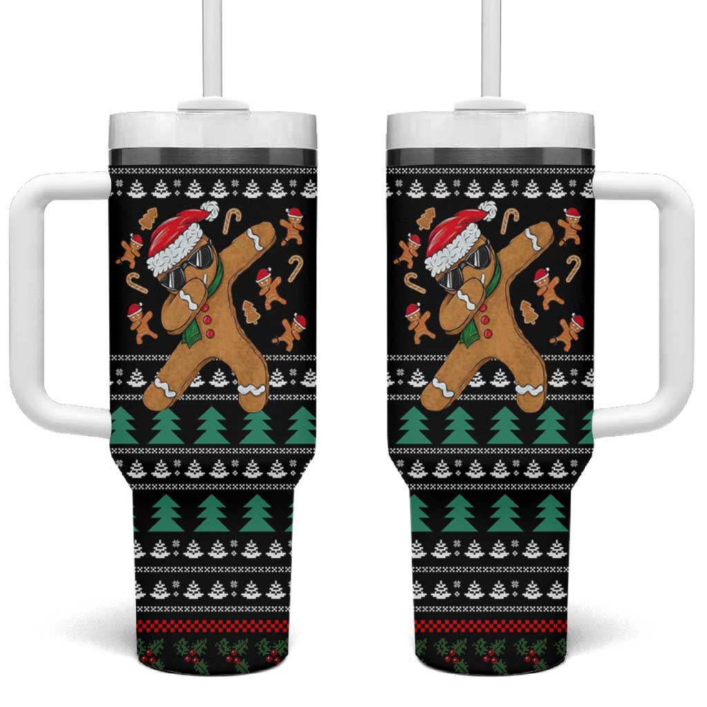 Funny Dabbing Gingerbread Holiday Party Jumper Tumbler With Handle Xmas Holiday Patterns - Wonder Print Shop