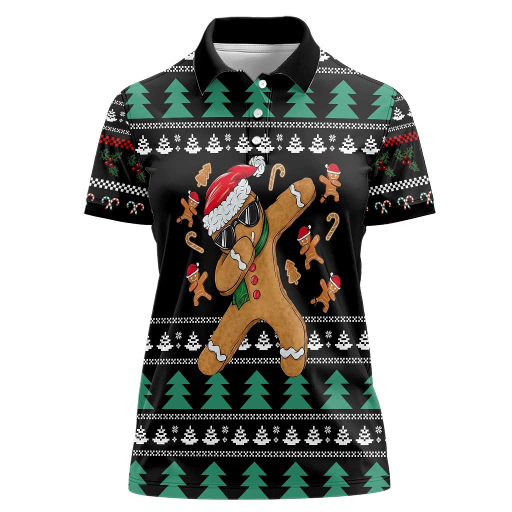 Funny Dabbing Gingerbread Holiday Party Jumper Women Polo Shirt Xmas Holiday Patterns - Wonder Print Shop