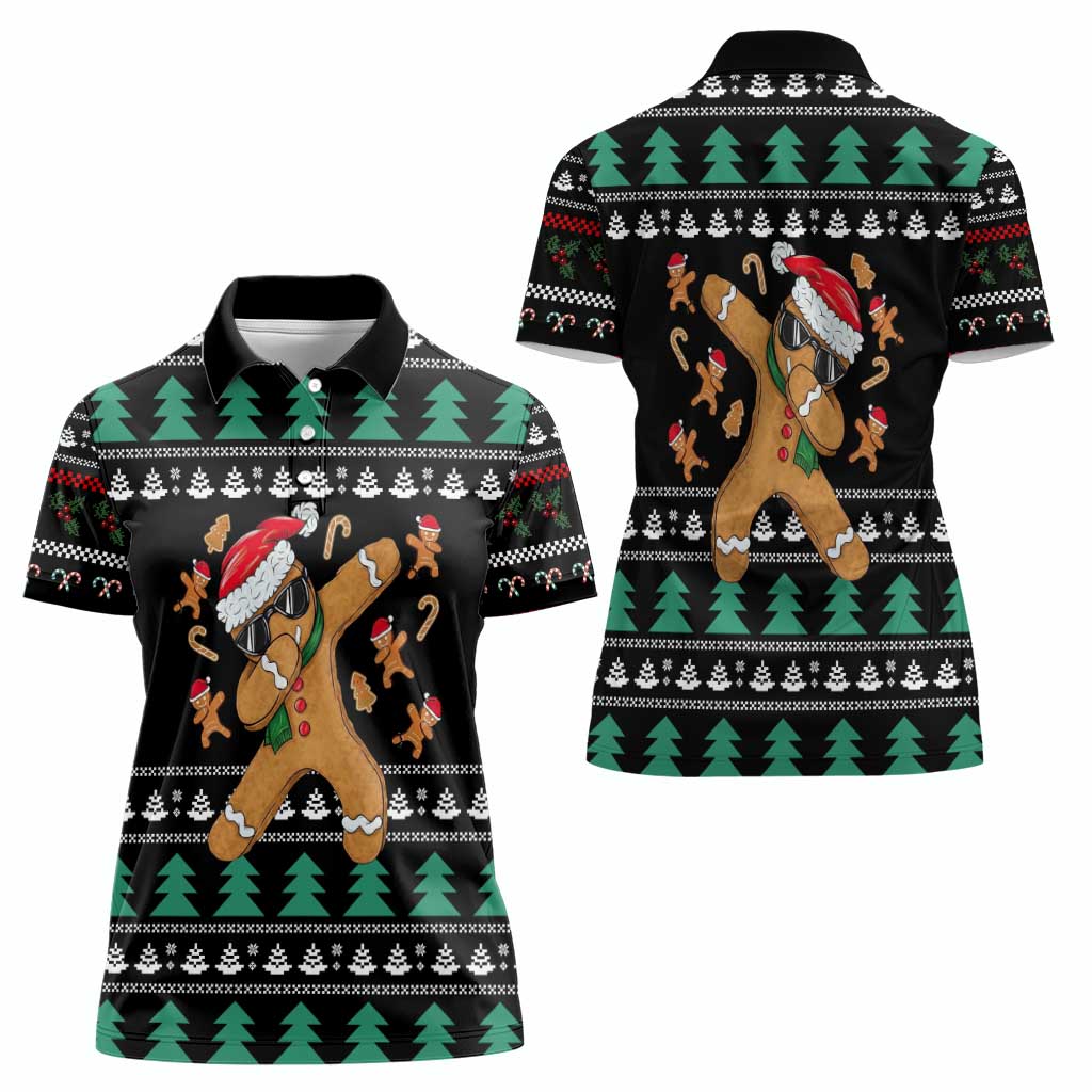 Funny Dabbing Gingerbread Holiday Party Jumper Women Polo Shirt Xmas Holiday Patterns - Wonder Print Shop