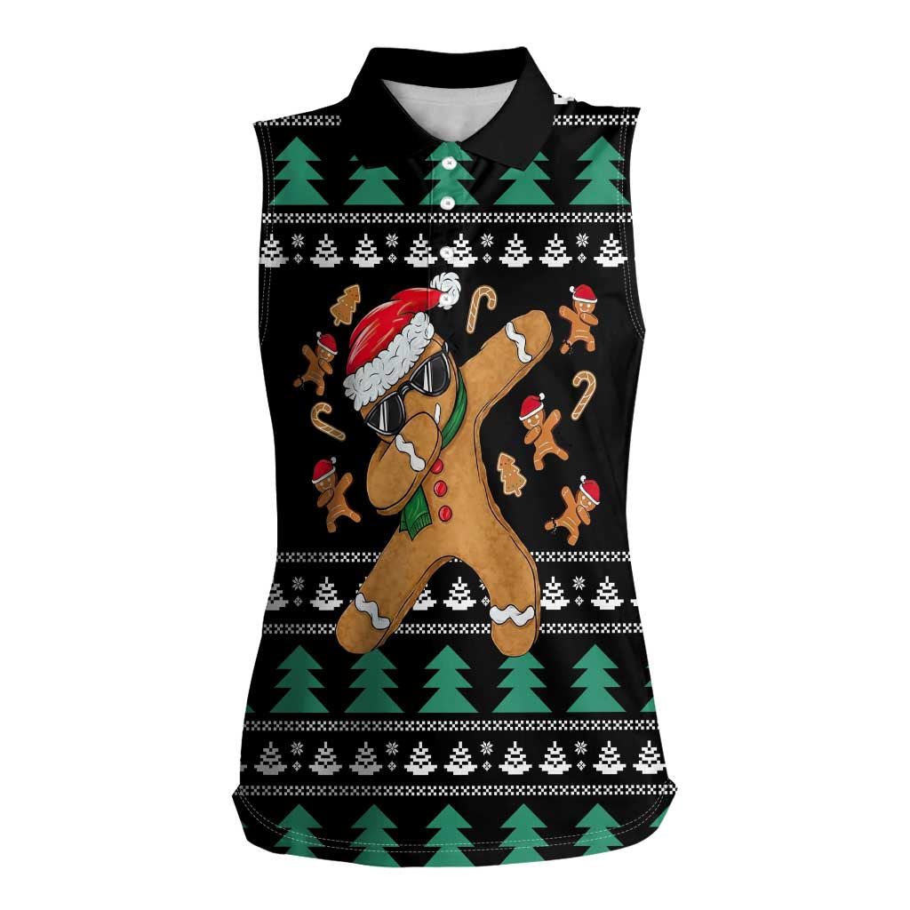 Funny Dabbing Gingerbread Holiday Party Jumper Women Sleeveless Polo Shirt Xmas Holiday Patterns - Wonder Print Shop