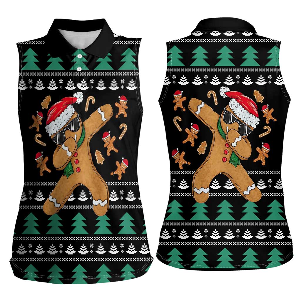 Funny Dabbing Gingerbread Holiday Party Jumper Women Sleeveless Polo Shirt Xmas Holiday Patterns - Wonder Print Shop