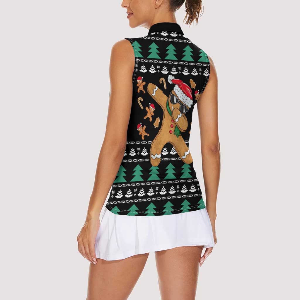 Funny Dabbing Gingerbread Holiday Party Jumper Women Sleeveless Polo Shirt Xmas Holiday Patterns - Wonder Print Shop
