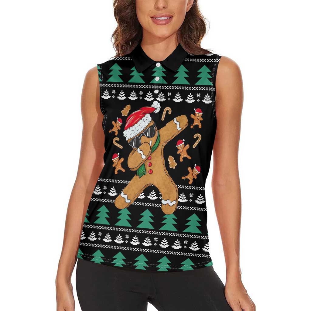 Funny Dabbing Gingerbread Holiday Party Jumper Women Sleeveless Polo Shirt Xmas Holiday Patterns - Wonder Print Shop